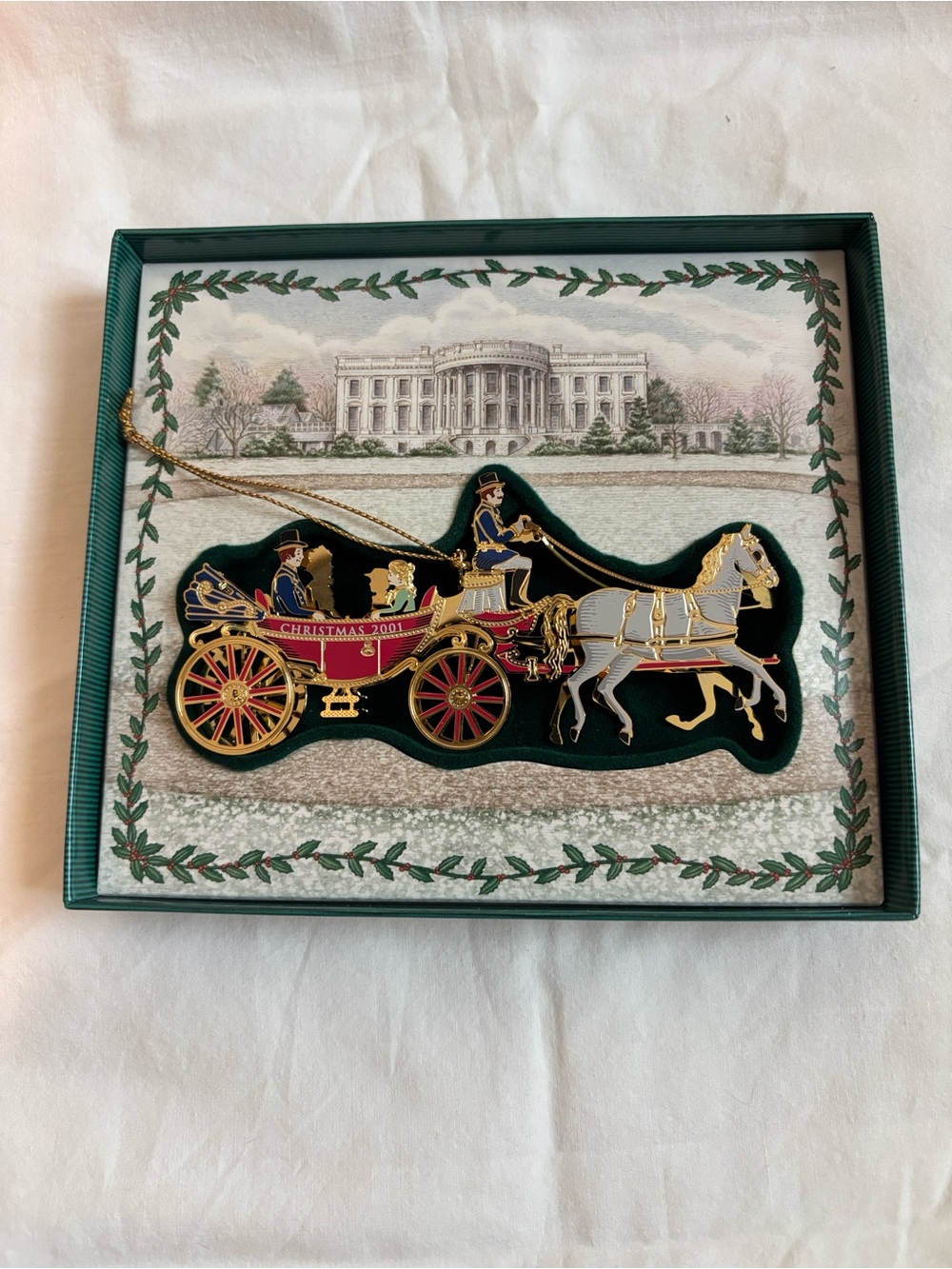 Christmas 2001 Horse-Drawn Carriage Holiday Ornament - Red & Gold